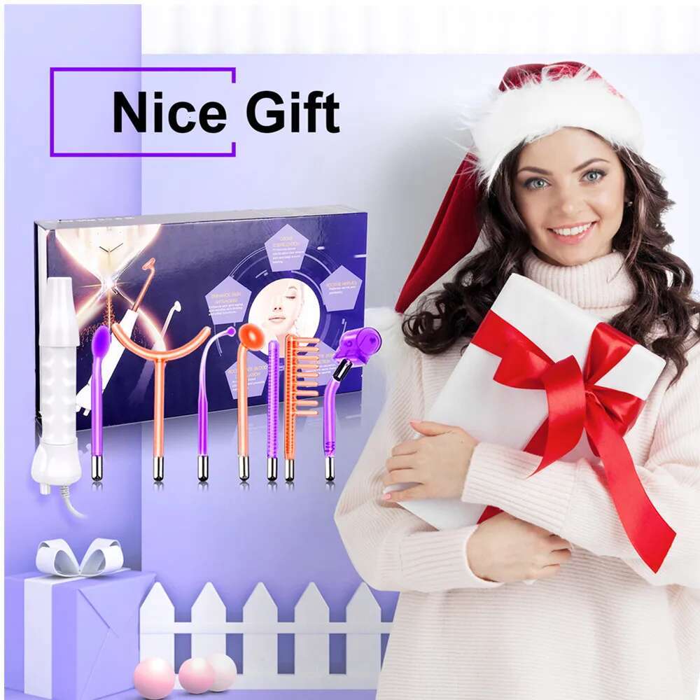 7 in 1 High Frequency Electro Therapy Wand Orange and Purple Glass Tube Remove Wrinkle Acne Spot Face Spa Skin Care Device