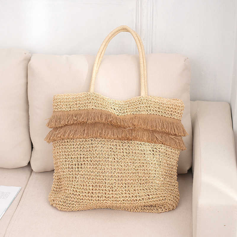 Large Capacity Handbag, Paper Rope Woven Bag, Fashionable Single Shoulder Casual Women's Vacation Beach Bag 250113