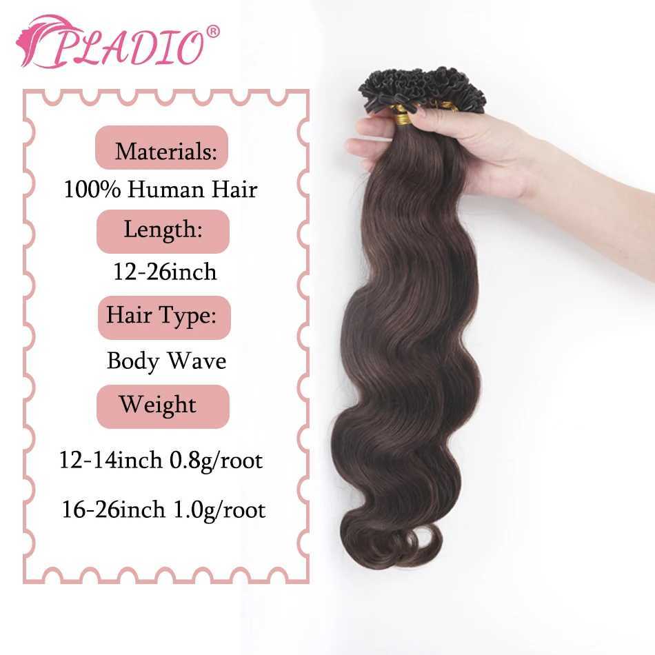 Pladio Body Wave U Tip Hair Extension 00% True Remy Human Hair 2-26 inches Pre Adhesive Keratin Hair Extension for Salon Supply W250113