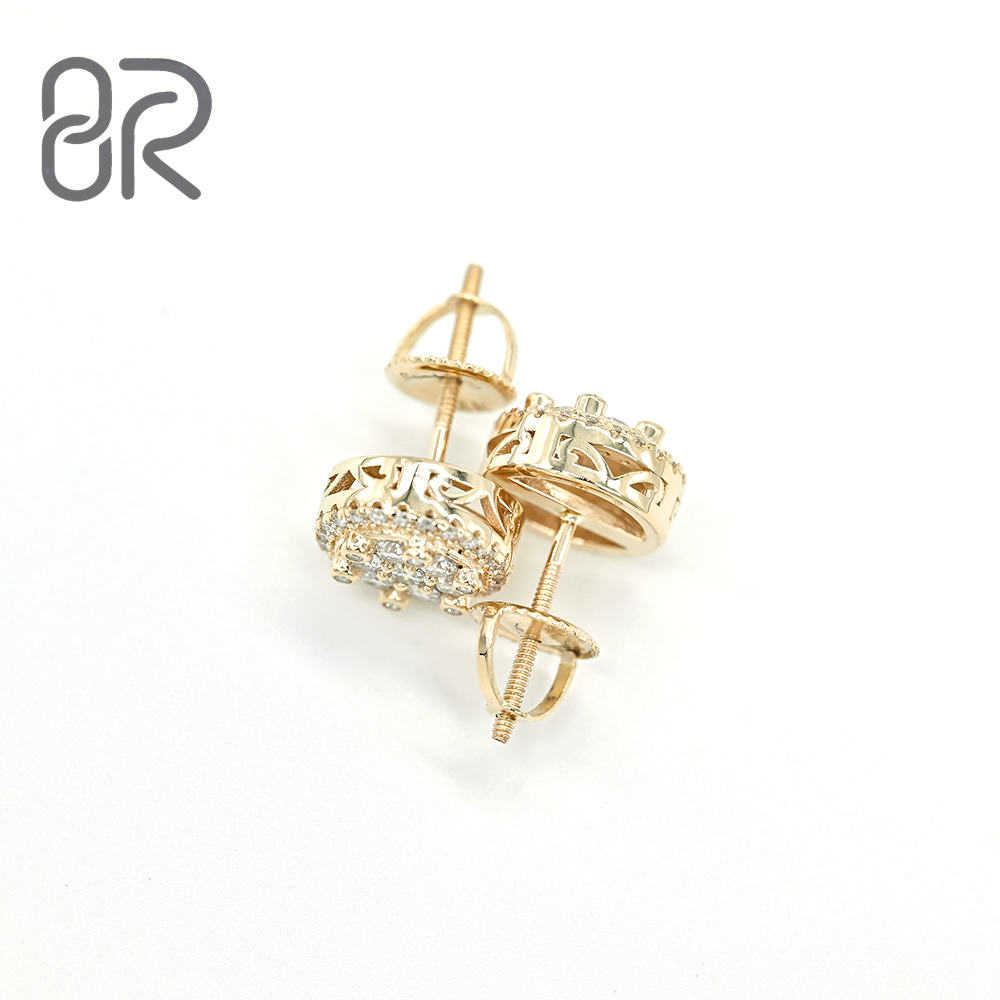 Hot Selling 10K 14K Solid Gold Moissanite Flower Earring Iced Out Round Brilliant Cut Diamond Earring Stud For Men Women