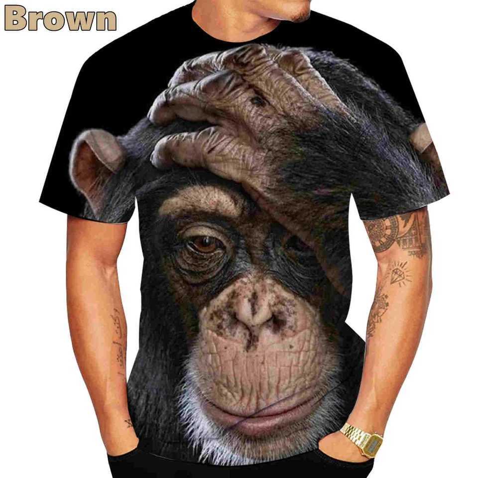 Fashion Casual Mens New 3D Design Spoof Gorilla Funny Monkey T-Shirt Funny Pout Monkey Printing Summer Short Sleeve Shirt Tops X250113