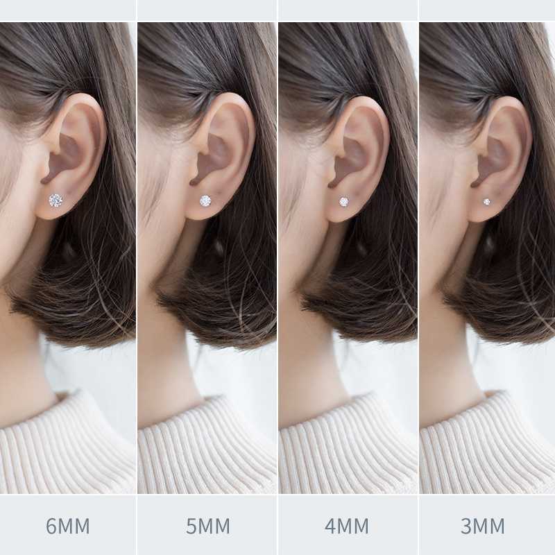 Wholesale Promotion Real 925 Sterling Silver Jewelry 3mm 4mm 5mm 6mm 7mm 8mm Round CZ Cubic Zircon Classic Stud Earrings