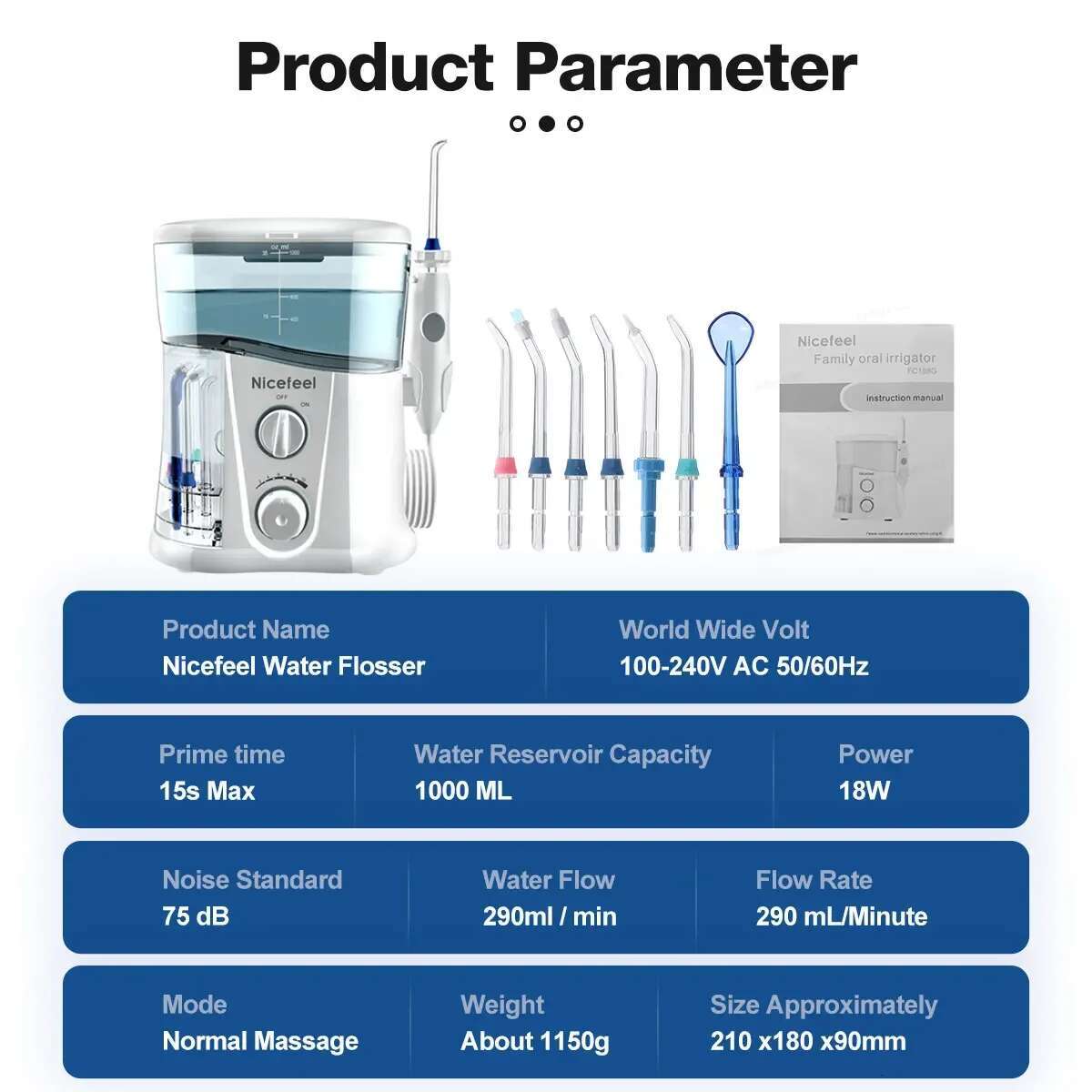 Irrigator FC188G 7 Pcs Jet Tips Water Electric Cleaner 1000ml Hygiene Dental sser For Oral