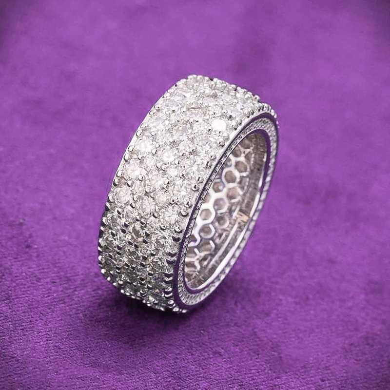 Hip Hop VVS D Color Moissanite Bg Mens Cluster 3 Rows Band Ring With Sterg Sier Pass Dia Tester GRA
