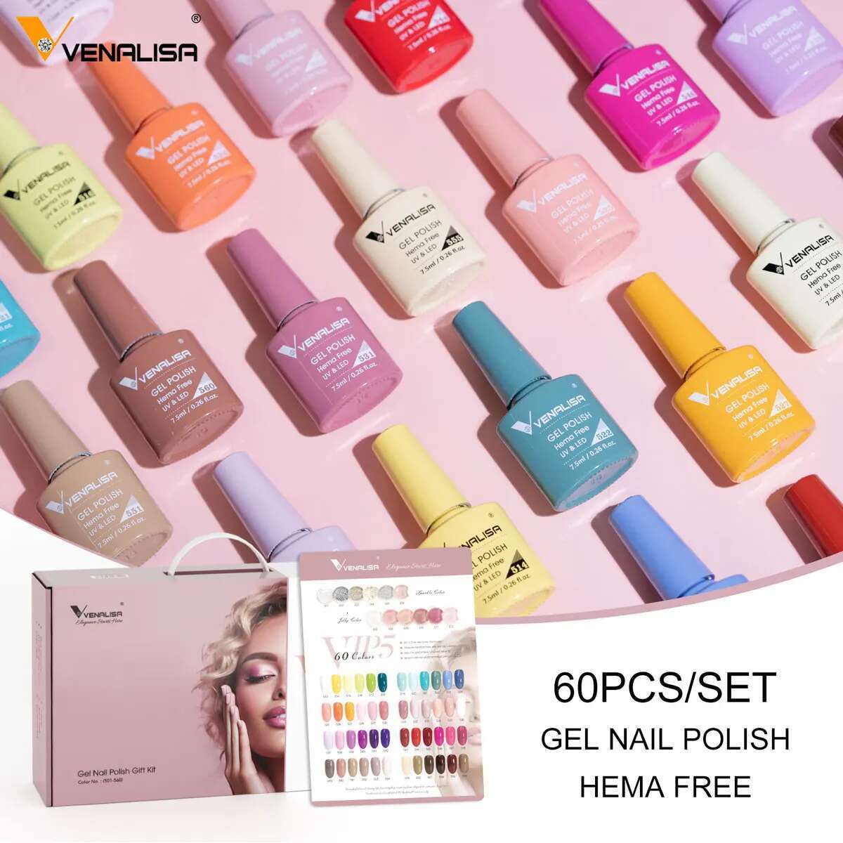VENALISA 7.5ml HEMA FREE Gel Nail Polish VIP5 Kit CANNI Nude Pink Glitter French 60 Colors Manicure Soak off UV LED Varnish Set