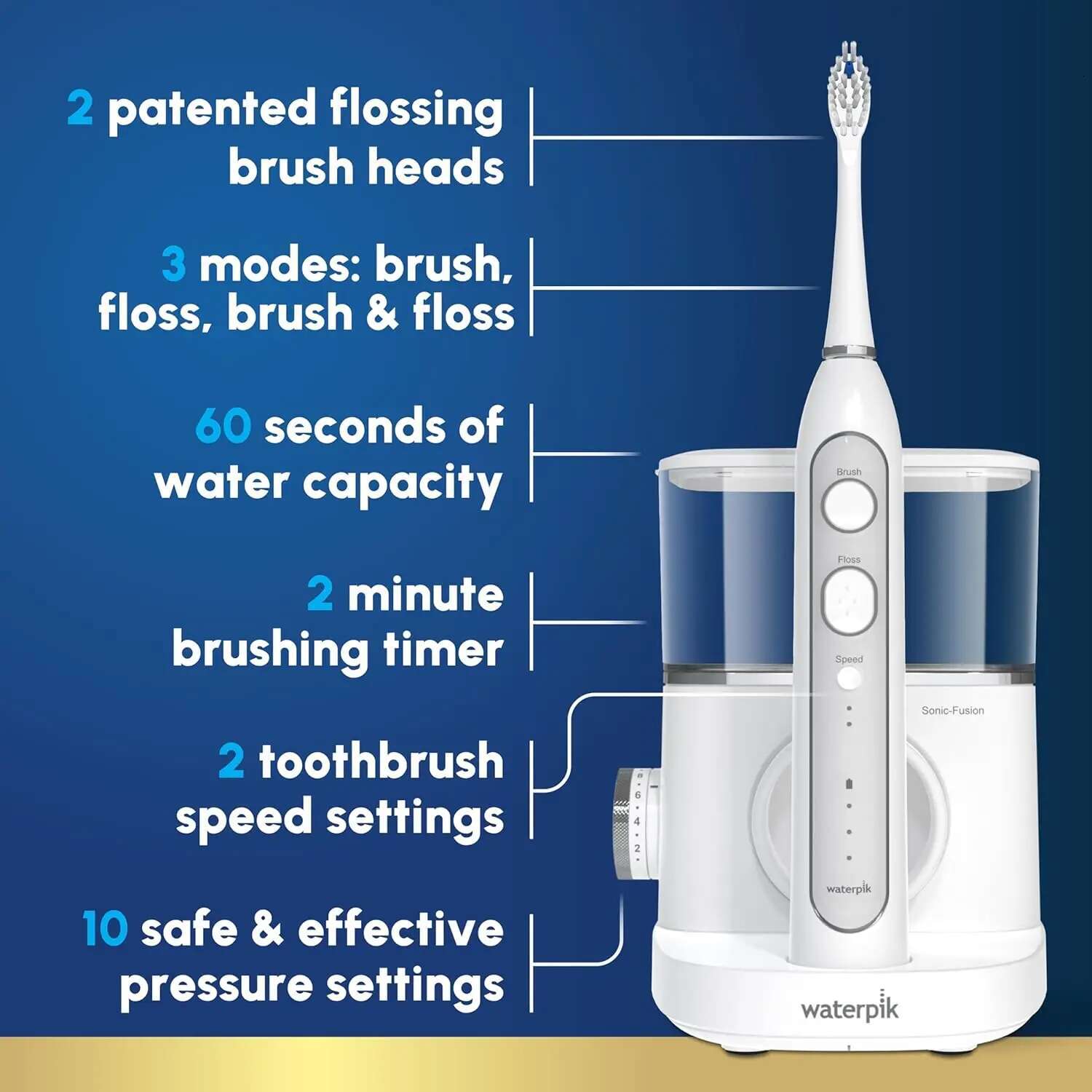 Sonic-Fusion 2.0 Professional ssing Toothbrush, Electric Toothbrush and Water sser Combo In One, White SF-04, Pac