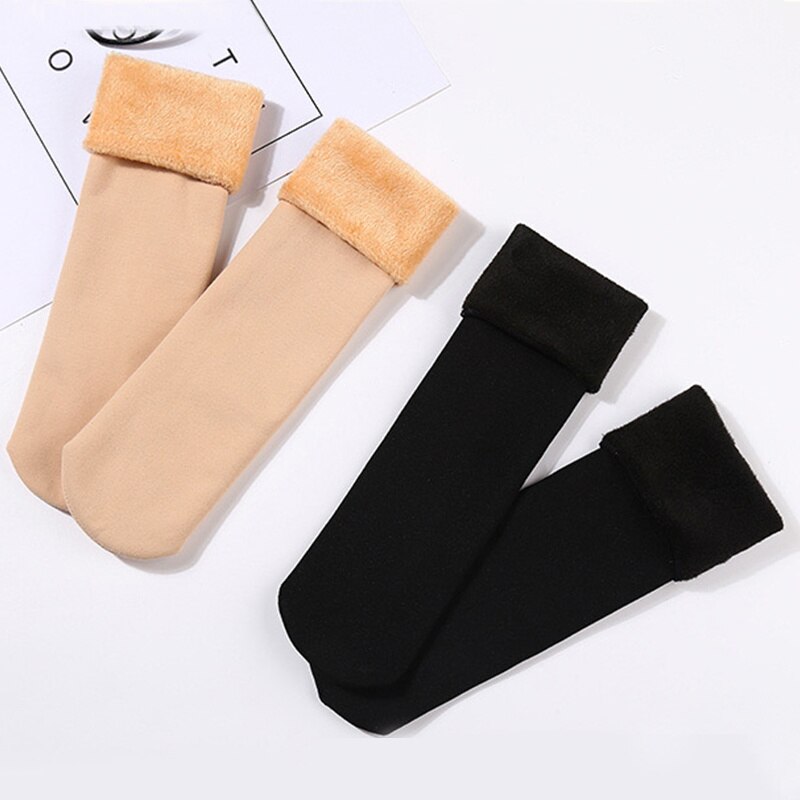 2 Pairs Womens Mens Solid Color Socks Autumn And Winter Thickened Plush Warm Medium Tube Socks Snow Socks