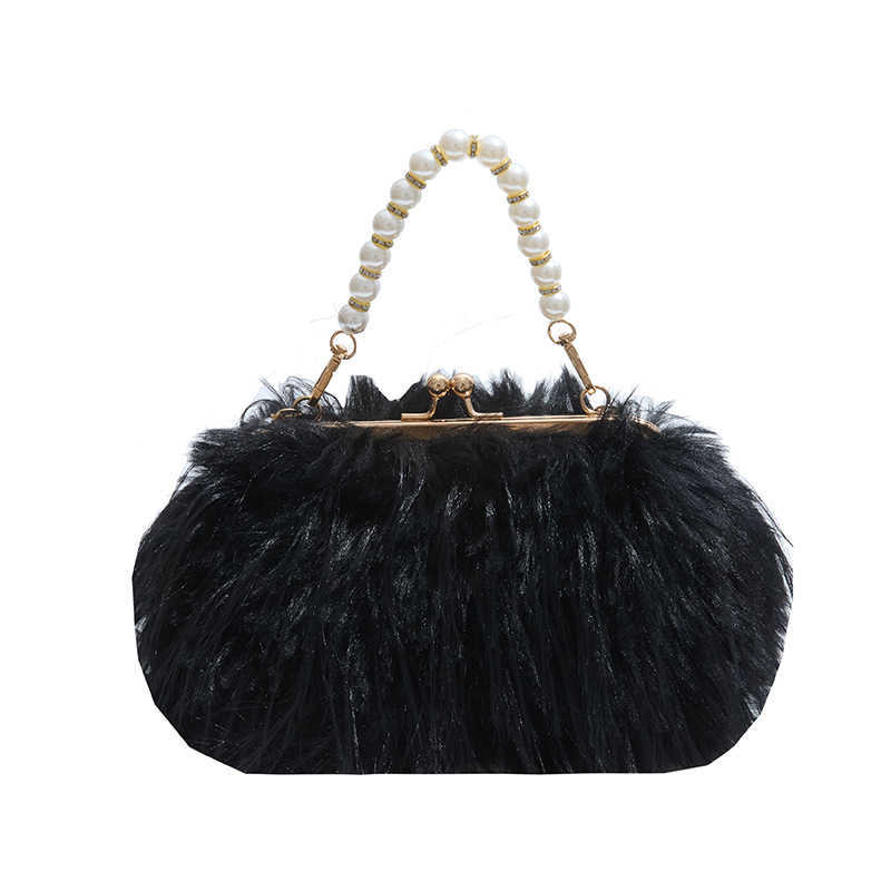 Autumn and Winter Plush Bag 2025 New Collection Forest Sweet Girl Versatile Shoulder Small Fragrant Style Pearl Handbag Trend 250113