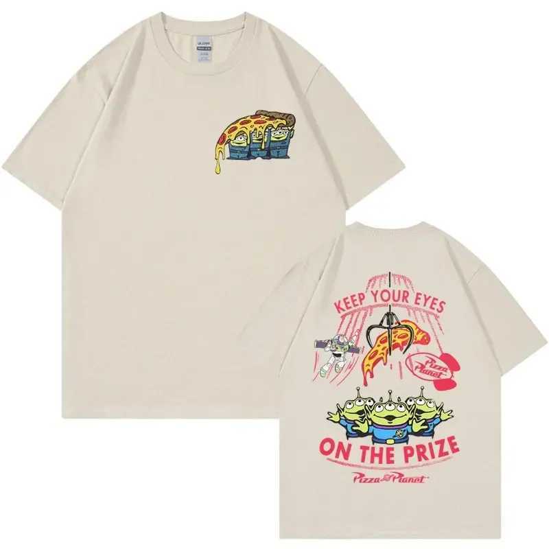 Funny Pizza Planet Double Sided Graphic T-shirt Men Women Fashion Retro Cartoon T-shirts Casual 100% Cotton Short Sleeve T Shirt X2501131