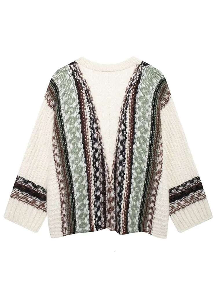 Fashion Crochet Knitting Sweater Women Retro V-Neck Long Sleeve Oversize Cardigan Knitwear Female Autumn Street Lady Chic Tops