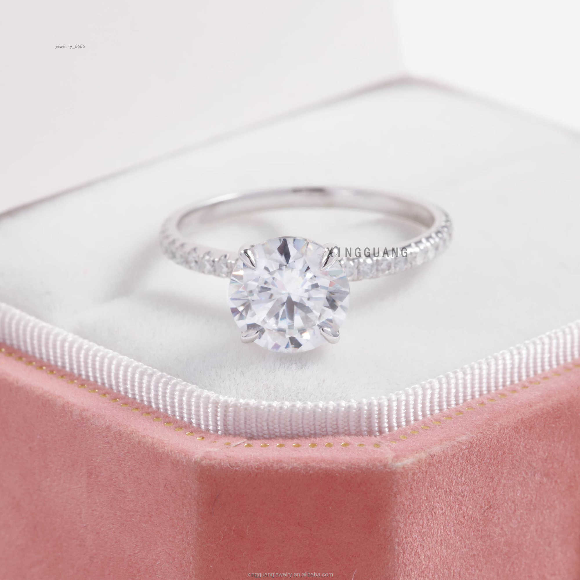 Fine Jewelry 18K White Solid Gold Prongs 2CT Excellent Round Diamond with Pave Band Moissanite Rings for Women Wedding