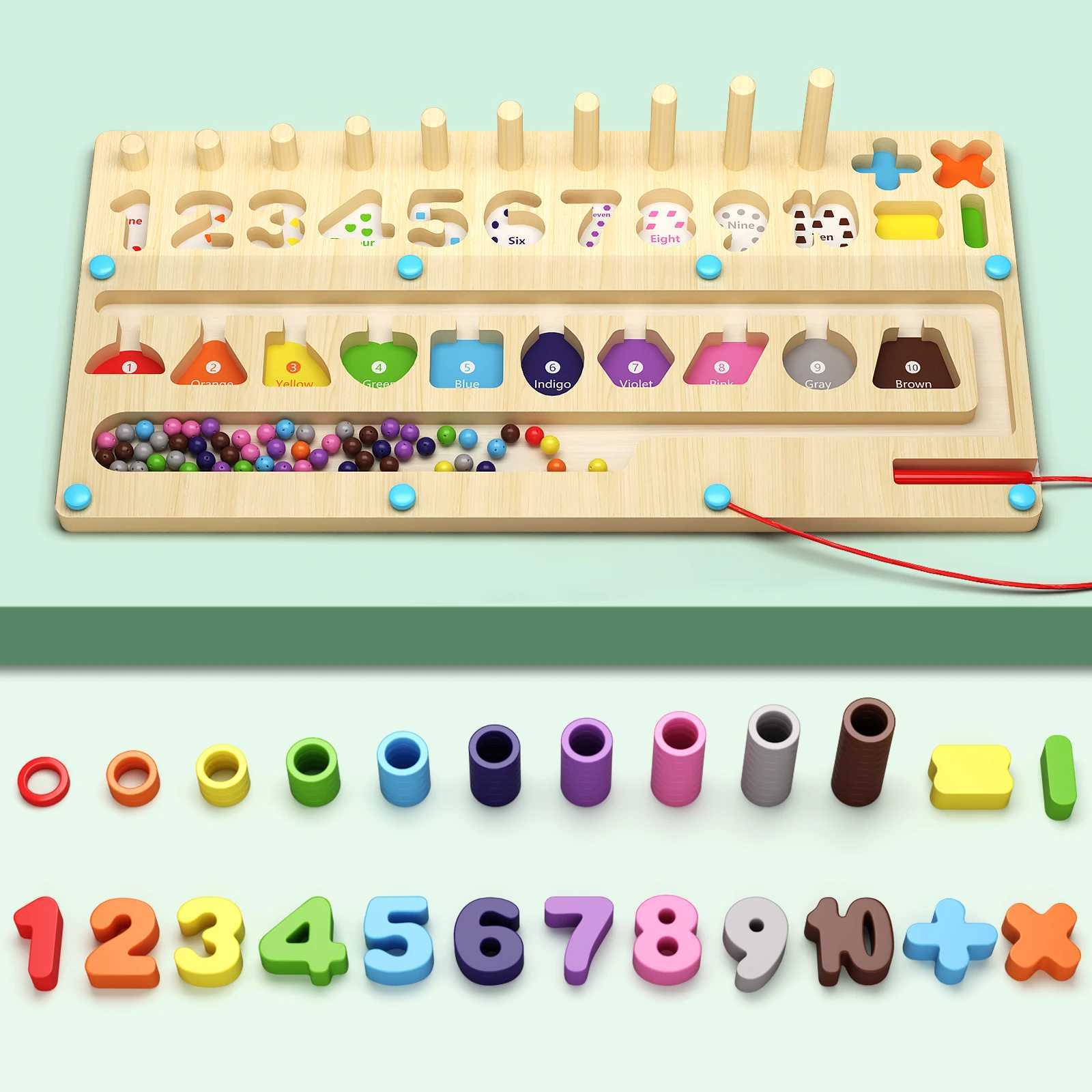 Wooden Magnet Board Puzzles Kids Toy Fine Motor Skills Bead Maze Toy Montessori Toys Magnetic Color and Number Maze Boys Girls X250113