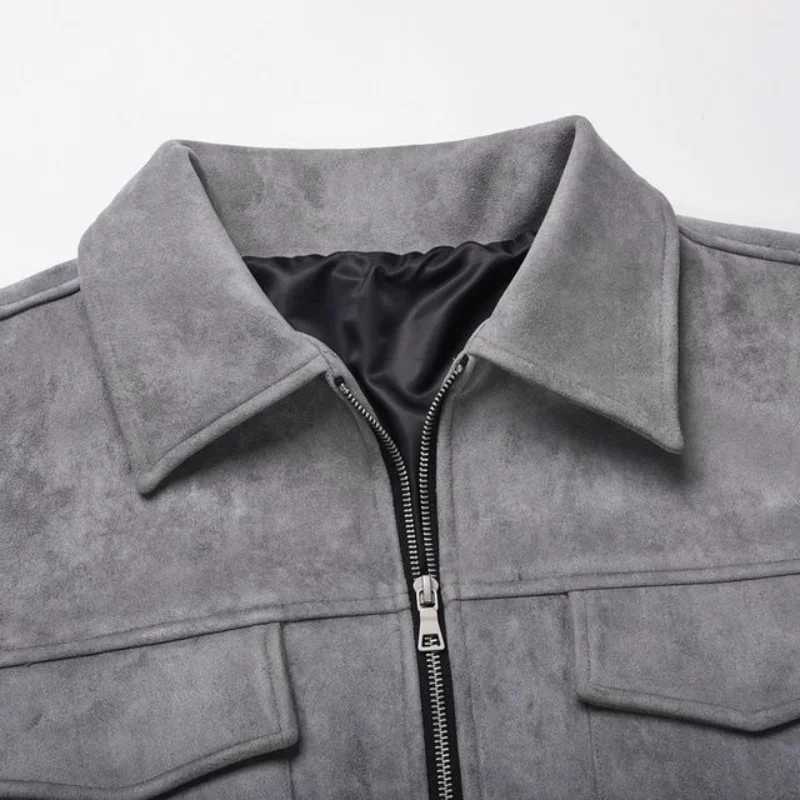 Autumn Jackets Oversize Casual Clothes High Street Pockets Laper Zipper Suede Thick Coat Mens Windbreaker Loose X250113