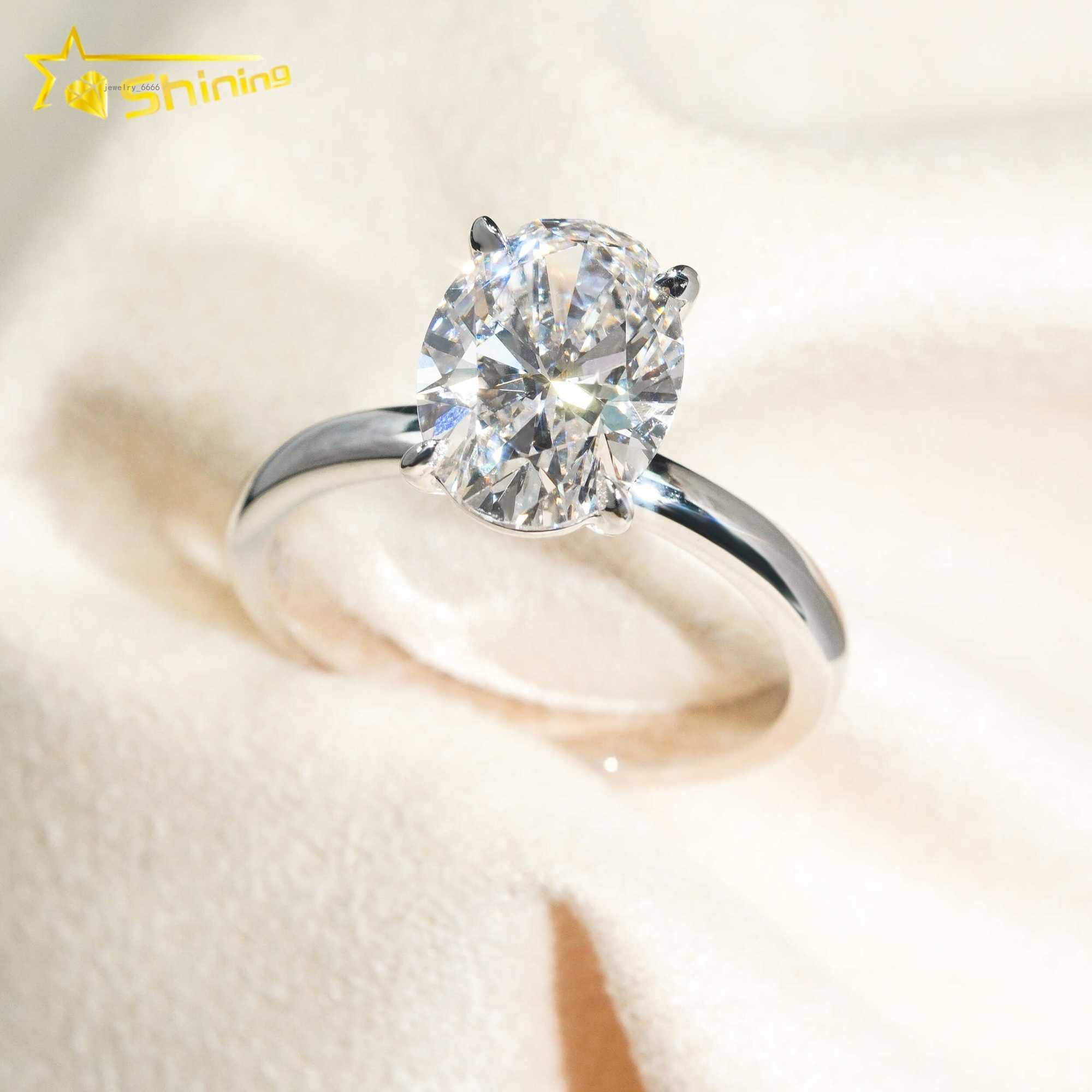 Big Oval Solitaire Brilliant Cut 3.04ct VS1 Lab Grown Diamond CVD Engagement Ring 18K Solid Gold Wedding Rings