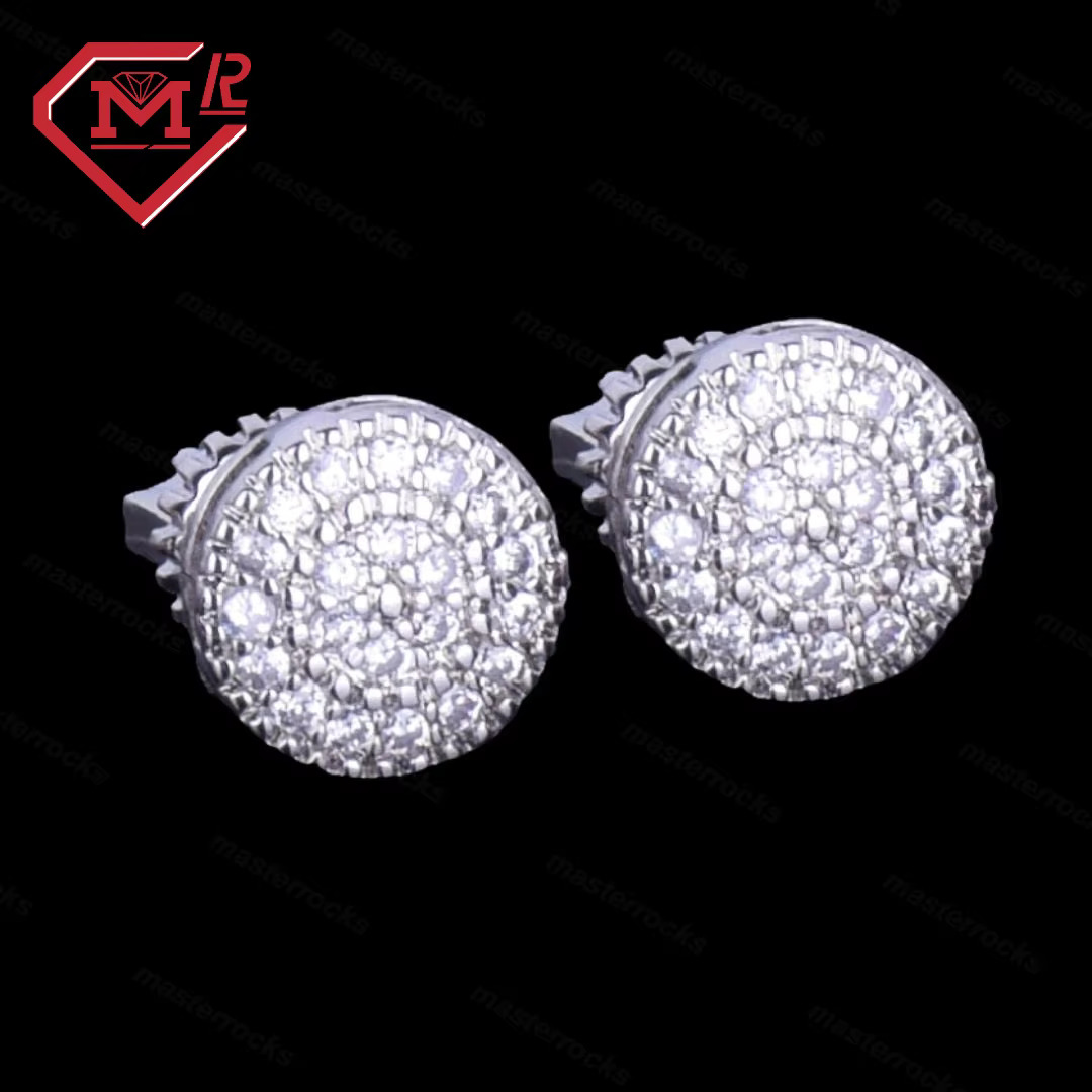 Hot Sale Sterg Sier Round Dia VVS Moissanite Iced Out Hip Hop Earrings For Men