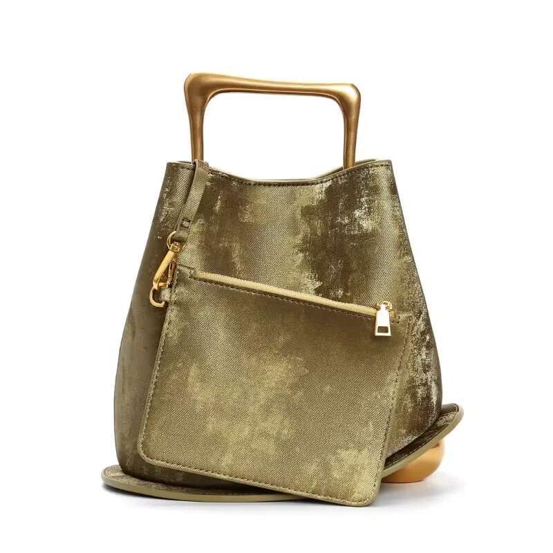 Designer Bucket Women High Quality Silk Leather Metal Handle New In Handbag 2025 Trend Fashion Chic Crossbody Bag
