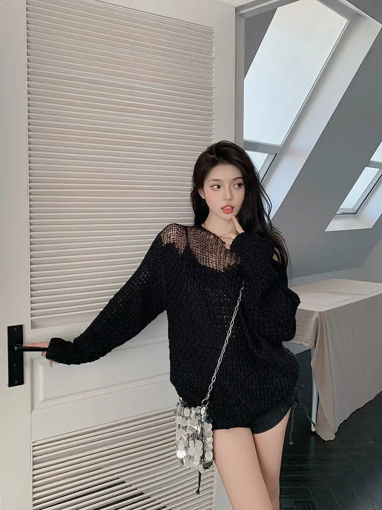 Sweater Women Mid-Length Loose Knitted Sweater Lazy One-Shoulder Off-The-Shoulder Top 250107
