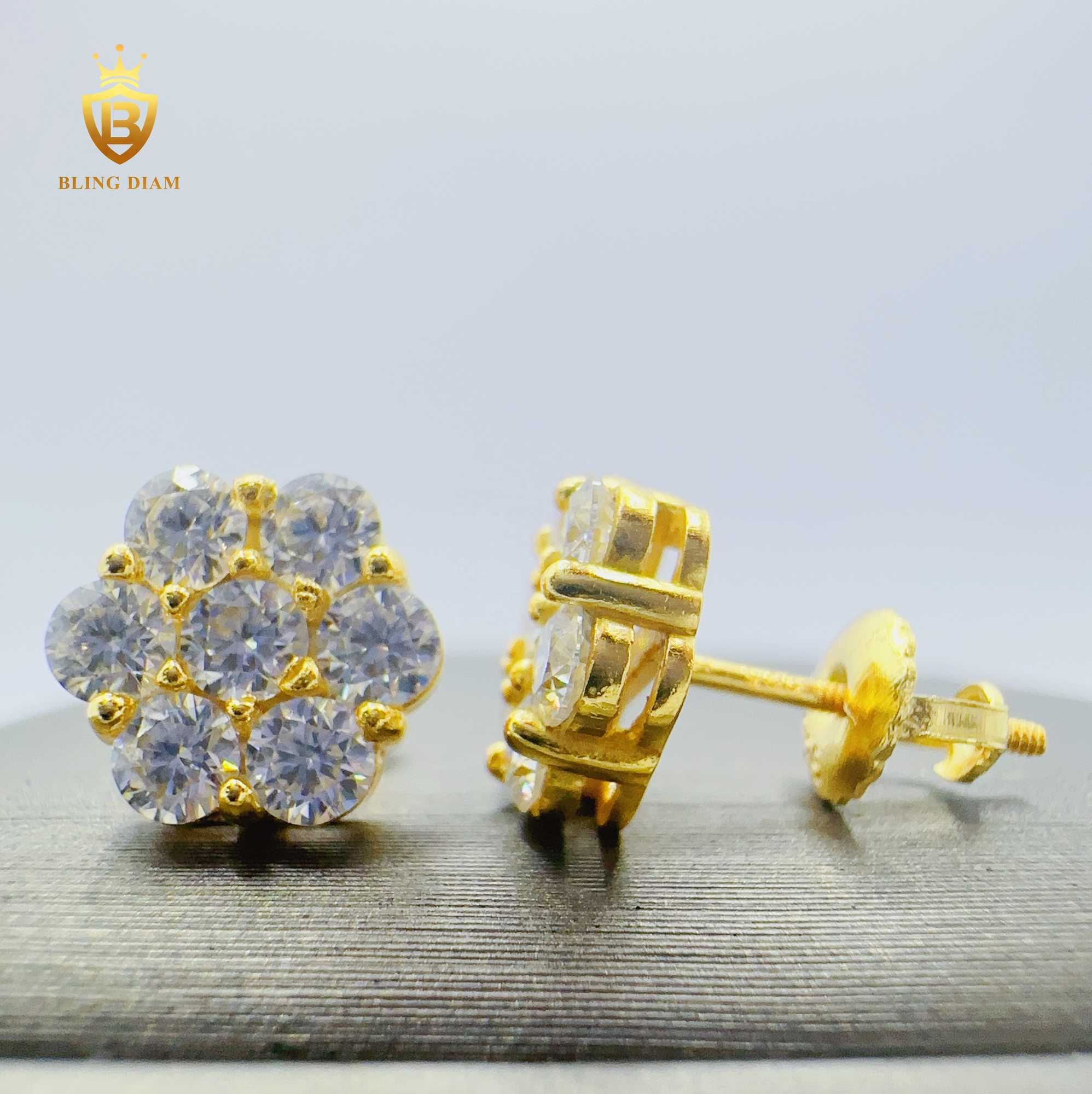 Blingdiam Jewelry Fashion Flower design 8mm Earrings VVS Moissanite hip hop stud Earrings for women