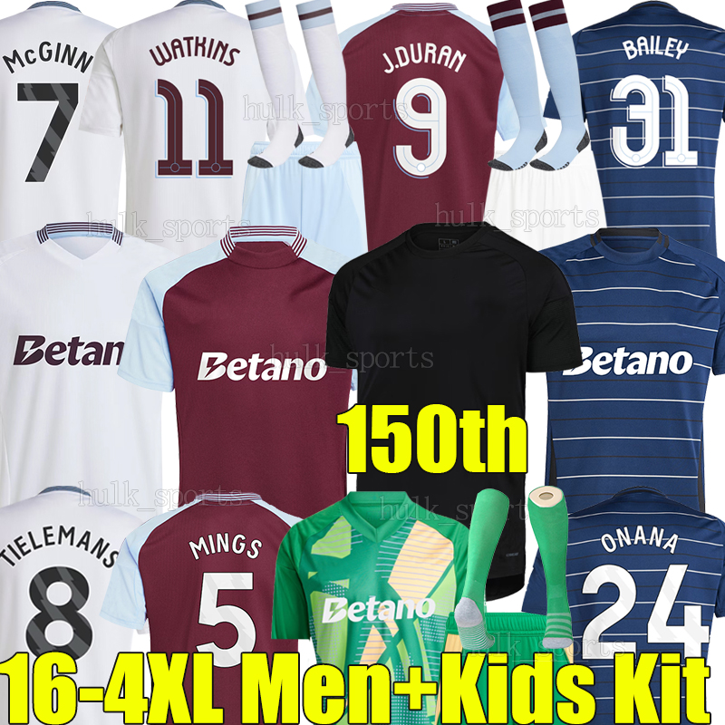 4XL 24/25 J .DURAN 150th anniversary Soccer Jerseys BAILEY WATKINS KAMARA ONANA Football Shirt TIELEMANS MCGINN PAU DIEGO AsTOnS CARLOS VilLaeS men kids Kits sets sock