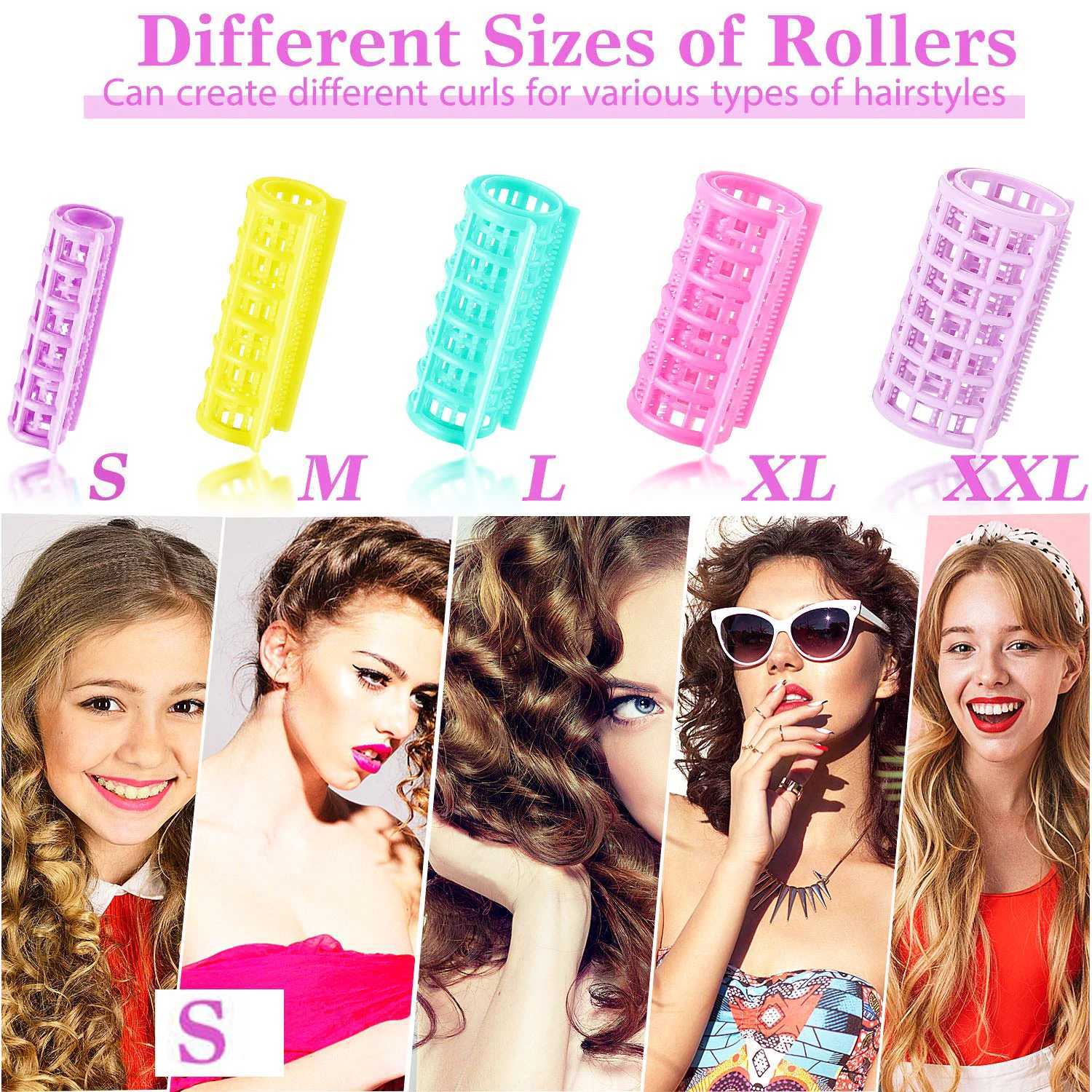 30 pieces of plastic hair curlers clipped onto a scroll for DIY hair salons and hairdressers available in 5 sizes W250113