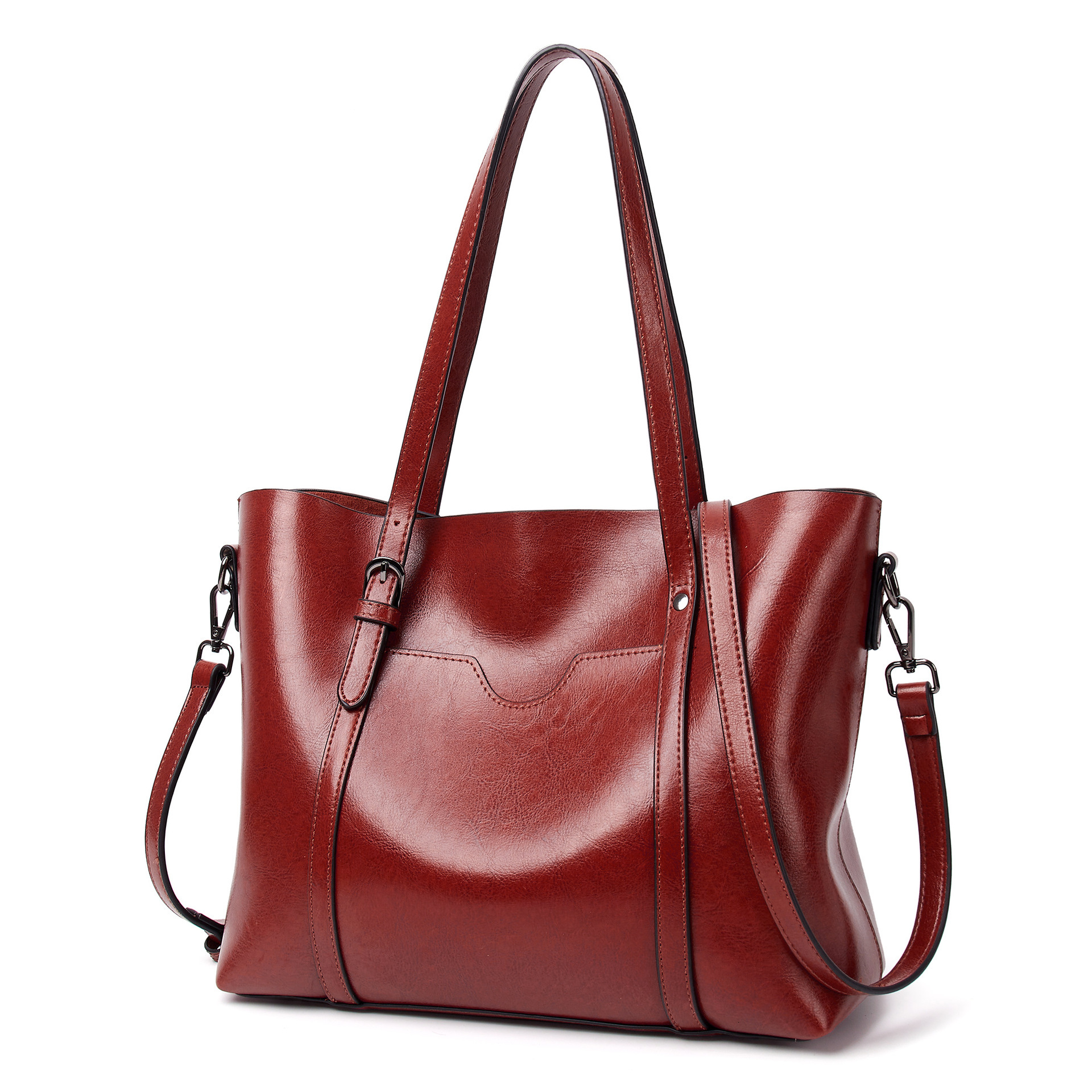 Free Shipping New Designer Solid Color Leather Handbag Large Capacity Bag Multifunctional Business Bag Casual Briefcase File Bag Wallet