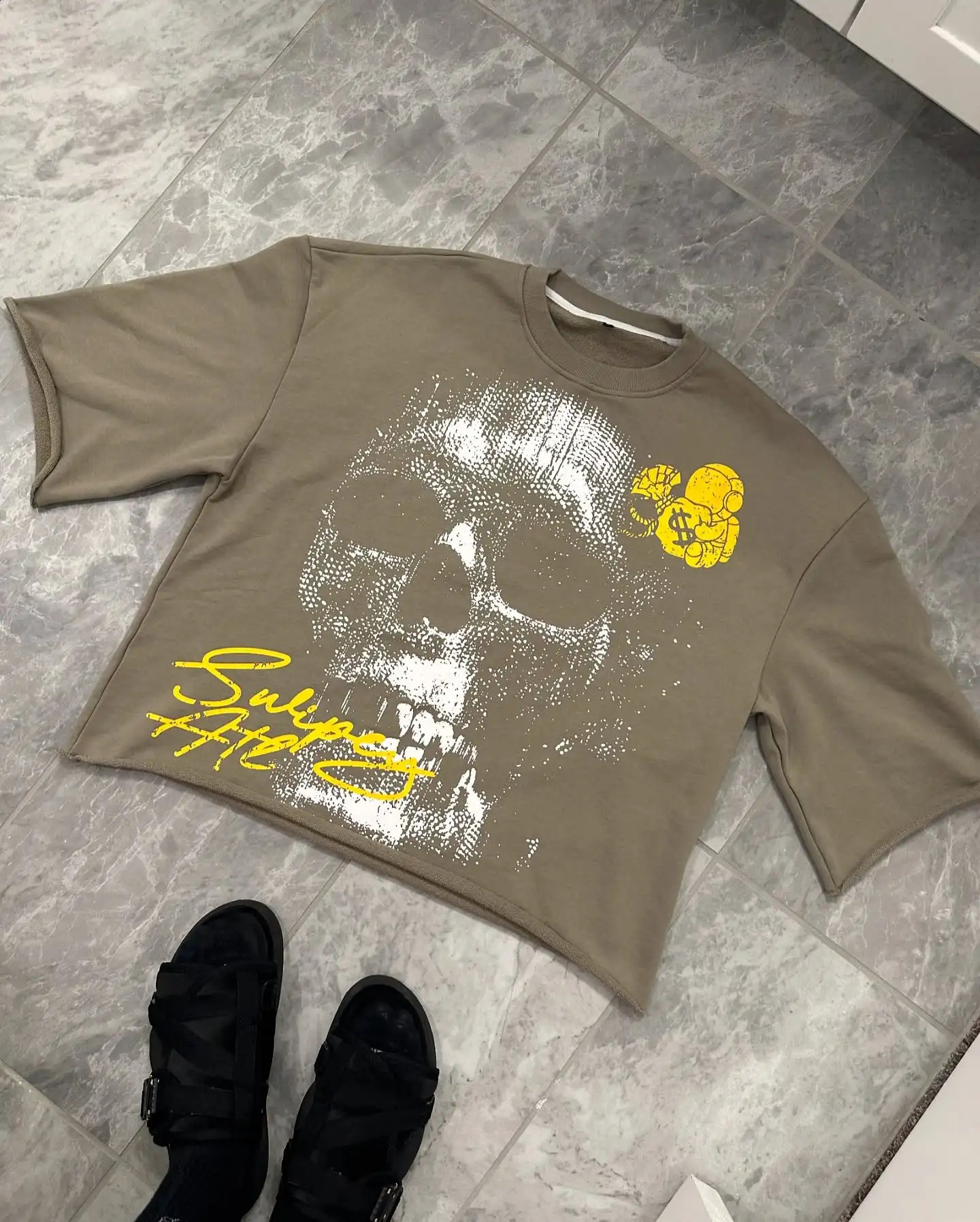 High Street Y2k Tops Sage Green Oversized Cropped Oversized Graphic t shirts Cotton Loose Style Couples Gothic Printed T shirt 250109