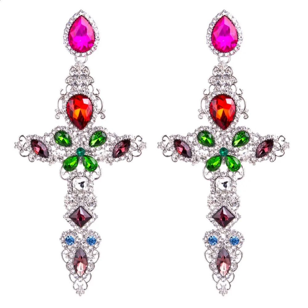 Baroque Big Cross Earrings for Women Large Pendant Earrings Womens Water Diamond Gold Jewelry Fashion Jewelry Wholesale 250110