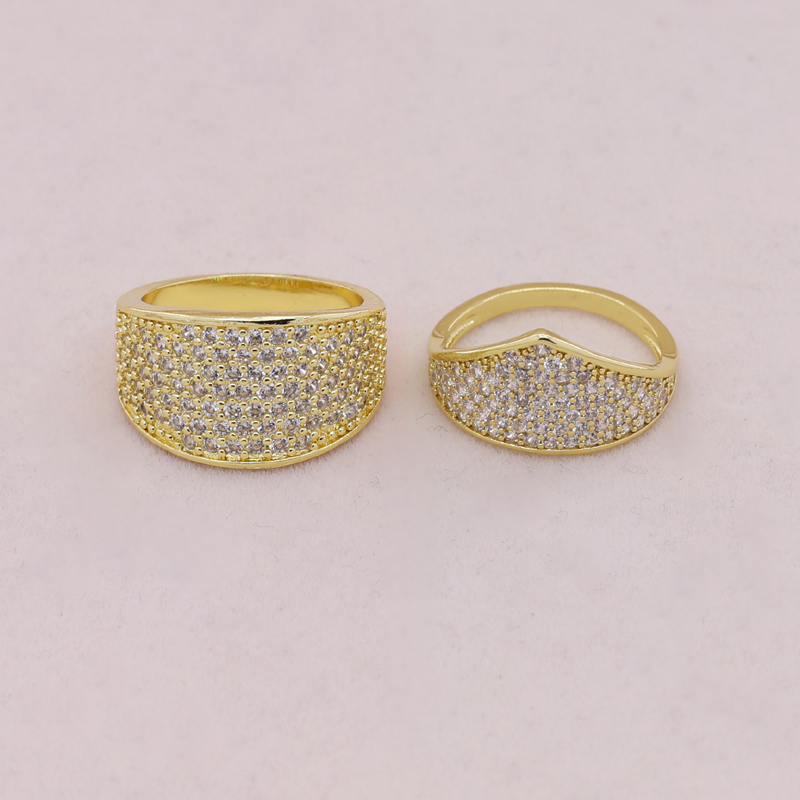 Gold Color Micro Pave 5A Cubic Zirconia Ice Out Finger Ring Prong Setting CZ Bling Women Men Wedding Engagement Jewelry