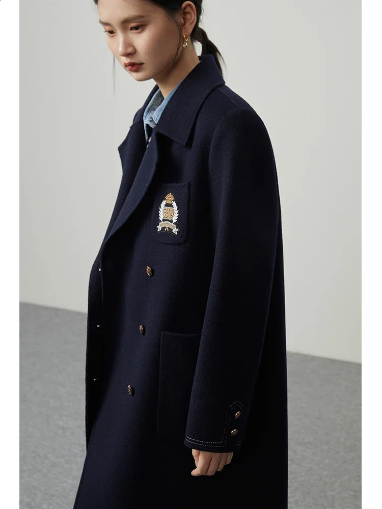 ZIQIAO 100% Wool Overcoat Autumn Winter Long Jacket Women Warm Coat Elegant Style Brown Chic Office Lady Straight Casual 250102