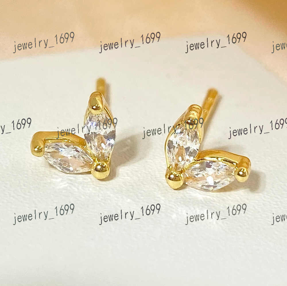 Korean Trendy Designer 18K Gold Plated Waterproof Tiny Cubic Zirconia Leaf Stud Earrings