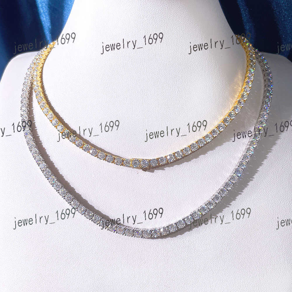 Luxury Men Women Hip Hop Iced Out Fine Jewelry Gold Plated 2mm 3mm 4mm 5mm S925 Silver Vvs D Moissanite Tennis Chain Necklace