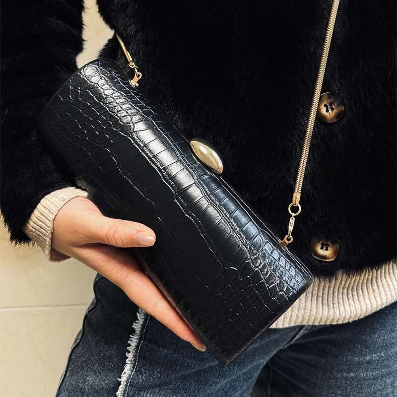 Gold Closure Box Clutch Crocodile Pattern Design Women Evening Wedding Party Cute Purse Bag Handbag Ladies Crossbody Bags