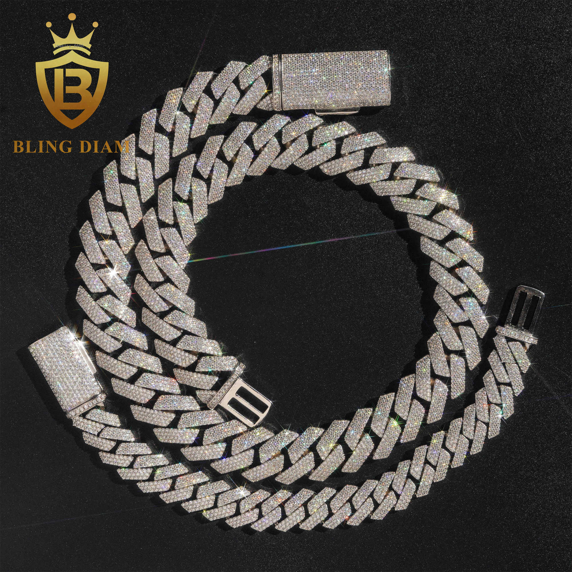 Hip Hop Jewelry Miami Cuban Link Chain For Men18mm Width Moissanite Cuban Chain Necklace 4 Row Iced Out
