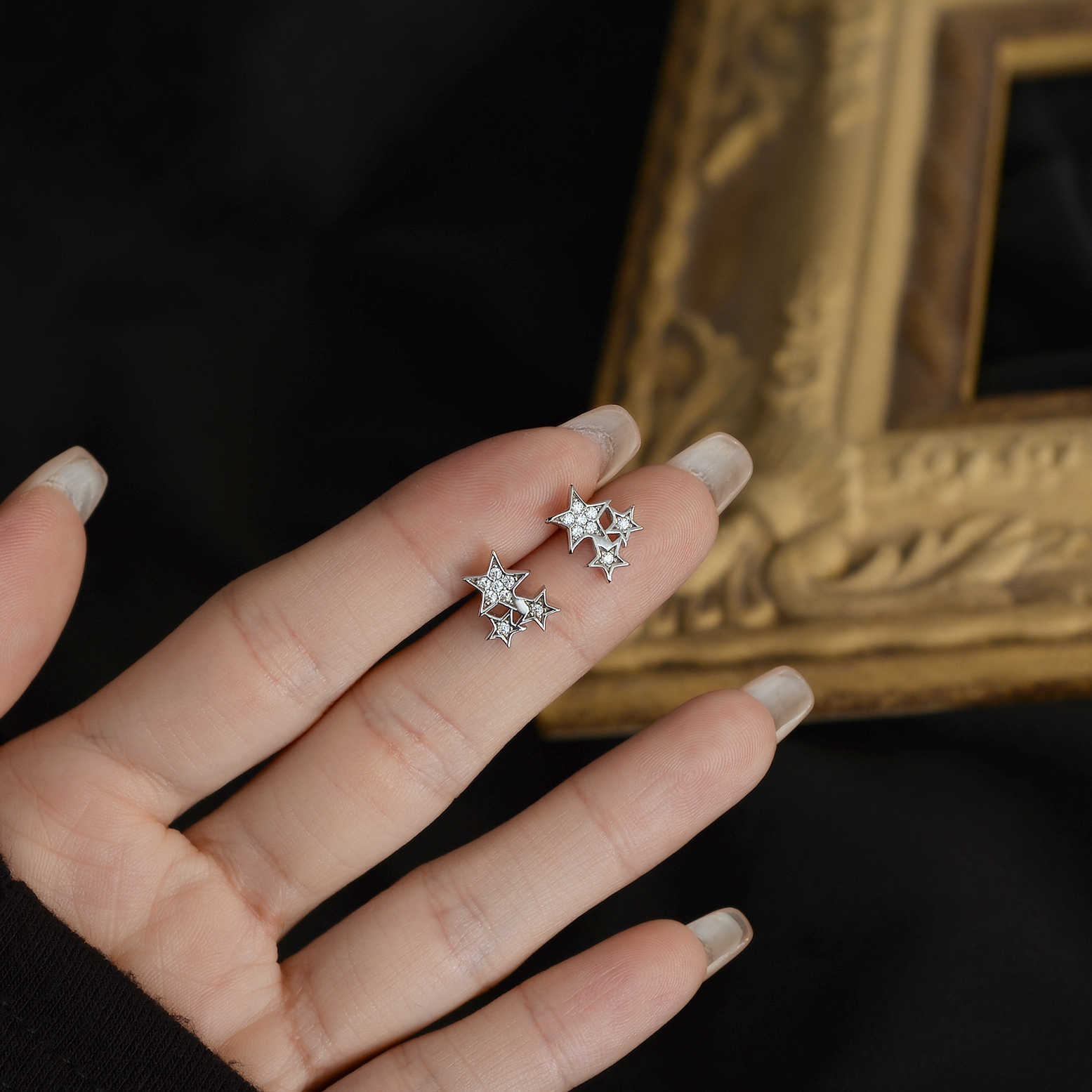 Trend Earrings Wholesale Bulk Fashion Stud earrings 925 Sterling Silver White Gold CZ Zircon Three Star Stud Earrings for women