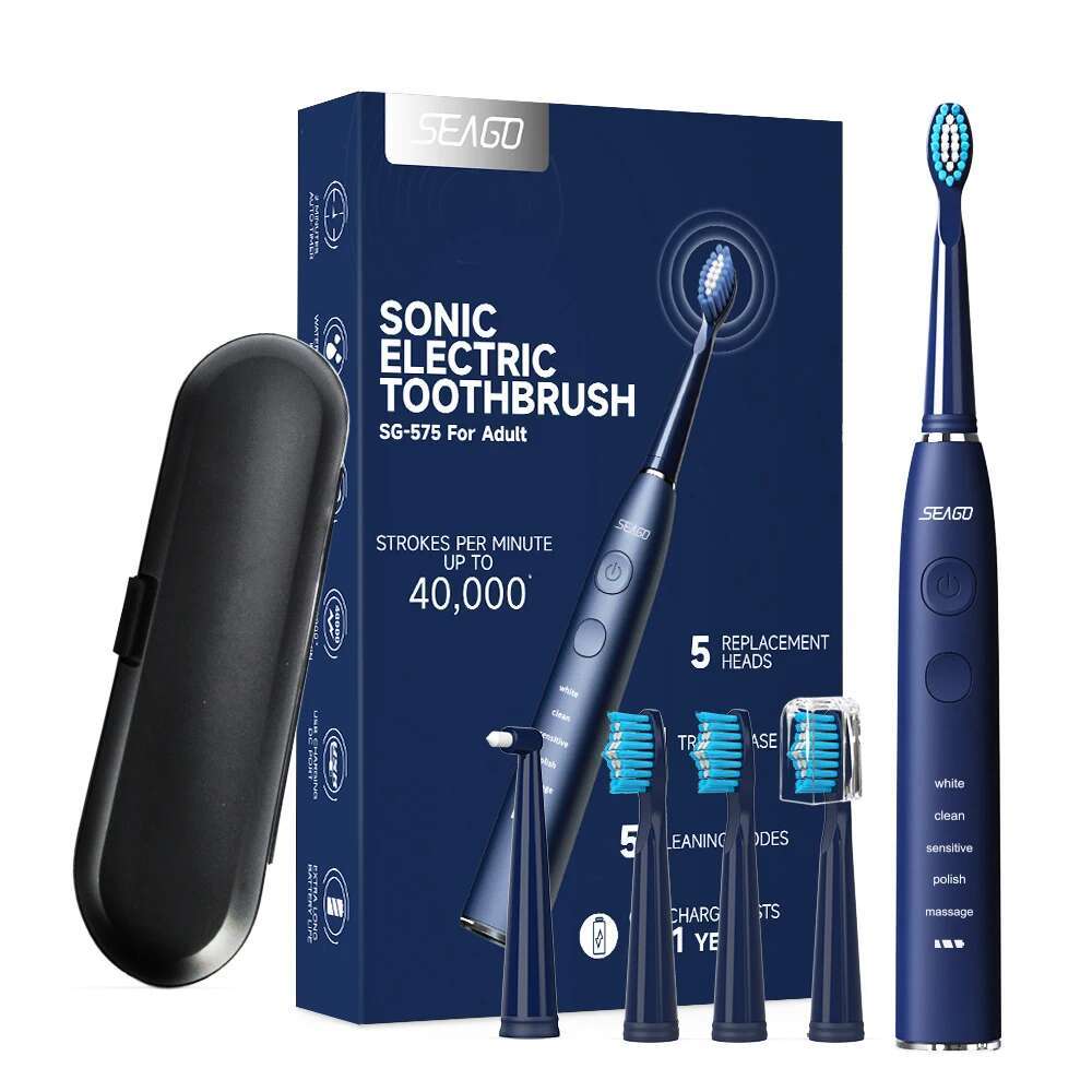Seago Electric Sonic Toothbrush USB Charge Rechargeable Adult Waterproof Electronic Tooth Brushes Replacement Heads Gift