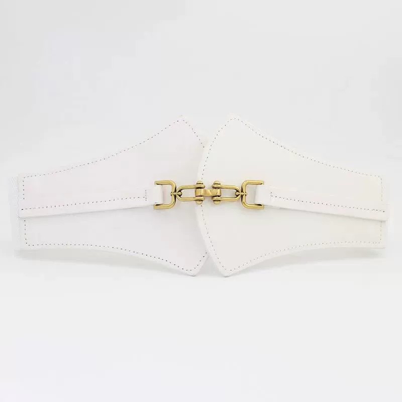 Chic Elegant Female Accessory: Wide Elastic Belts Featuring Unique Buckles & Pseudo Leather Finish Ideal for Outerwear Coordination
