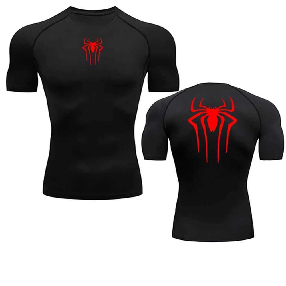 Mens Compression Spider Printed T-Shirt Sports Y2K Short Sleeve Muscle Fitness Tight Quick-drying Breathable Gym Clothes Tops X250113