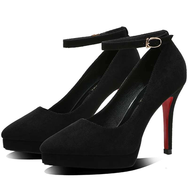 New Sexy Classic 12Cm High Heels Women's Summer Black Shoes Ladies Strappy Pumps Platform Round Head Ankle Strap Footwear