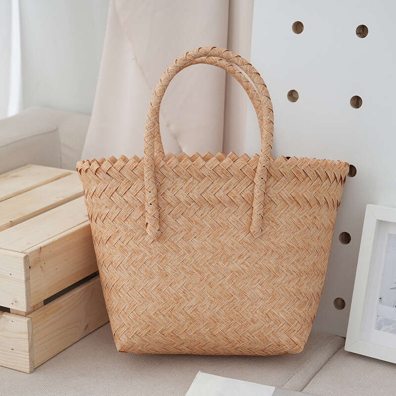Plastic woven shoulder summer tote French versatile bag vegetable basket