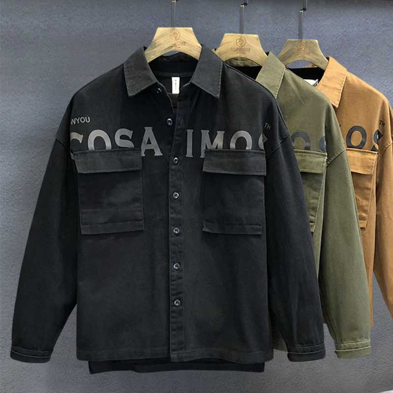 Spring Autumn New Collar Fashion Long Sleeve Shirt Man Letter Printing Button Patchwork Cardigan Japanese Style Loose Tops X250113