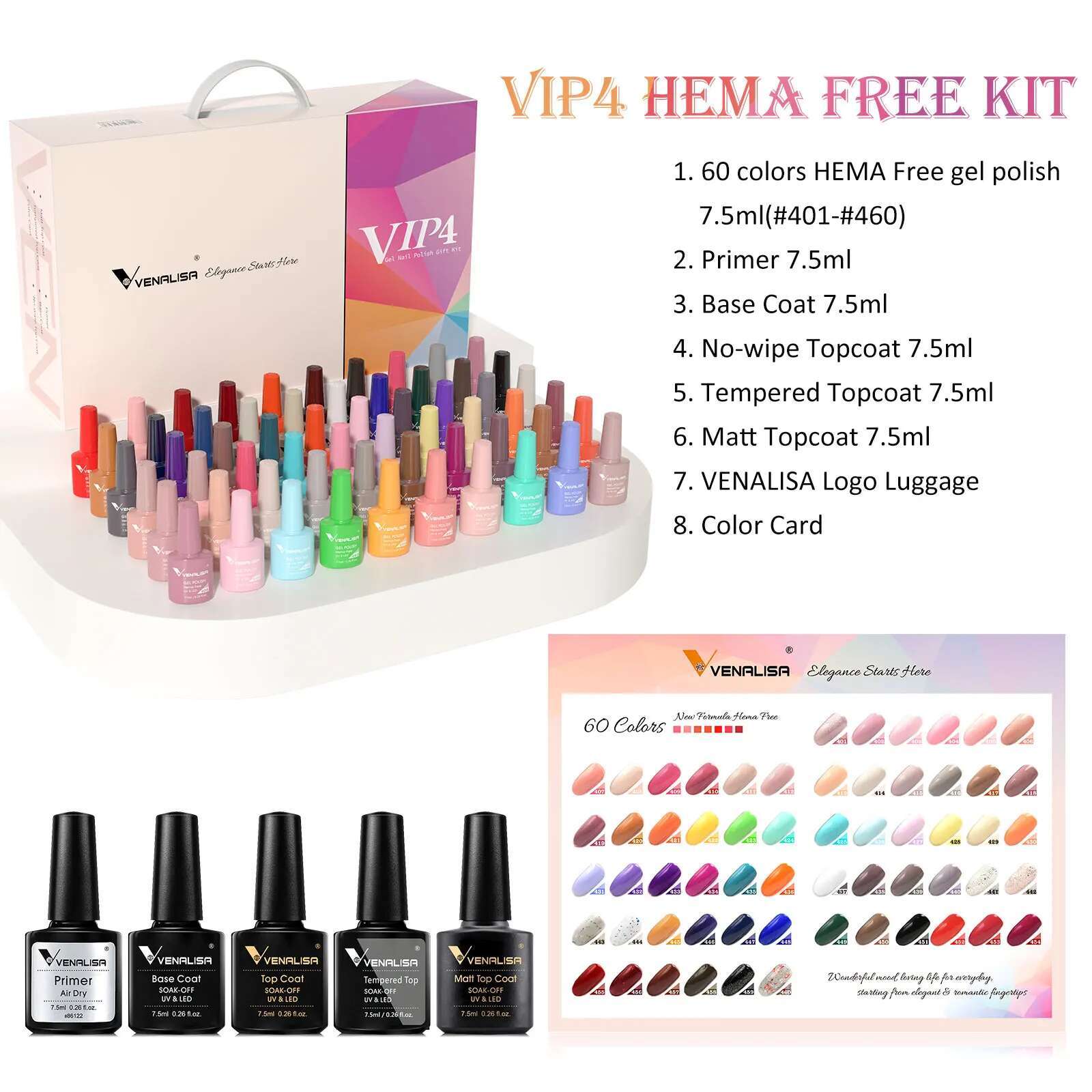 1 Set VENALISA VIP Kit Polish VIP4 Hema Free Lacquer New Learner Wholeset Nail Manicure Soak off UV LED Gel Varnish