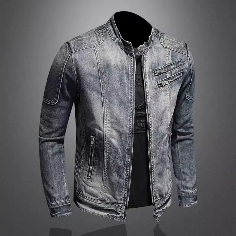 Men Denim Jackets Coats Zipper Coat Slim Fit Casual Solid Turn Down Collar Full Sleeve Regular Jacket Autumn Winter 2024 250110Z