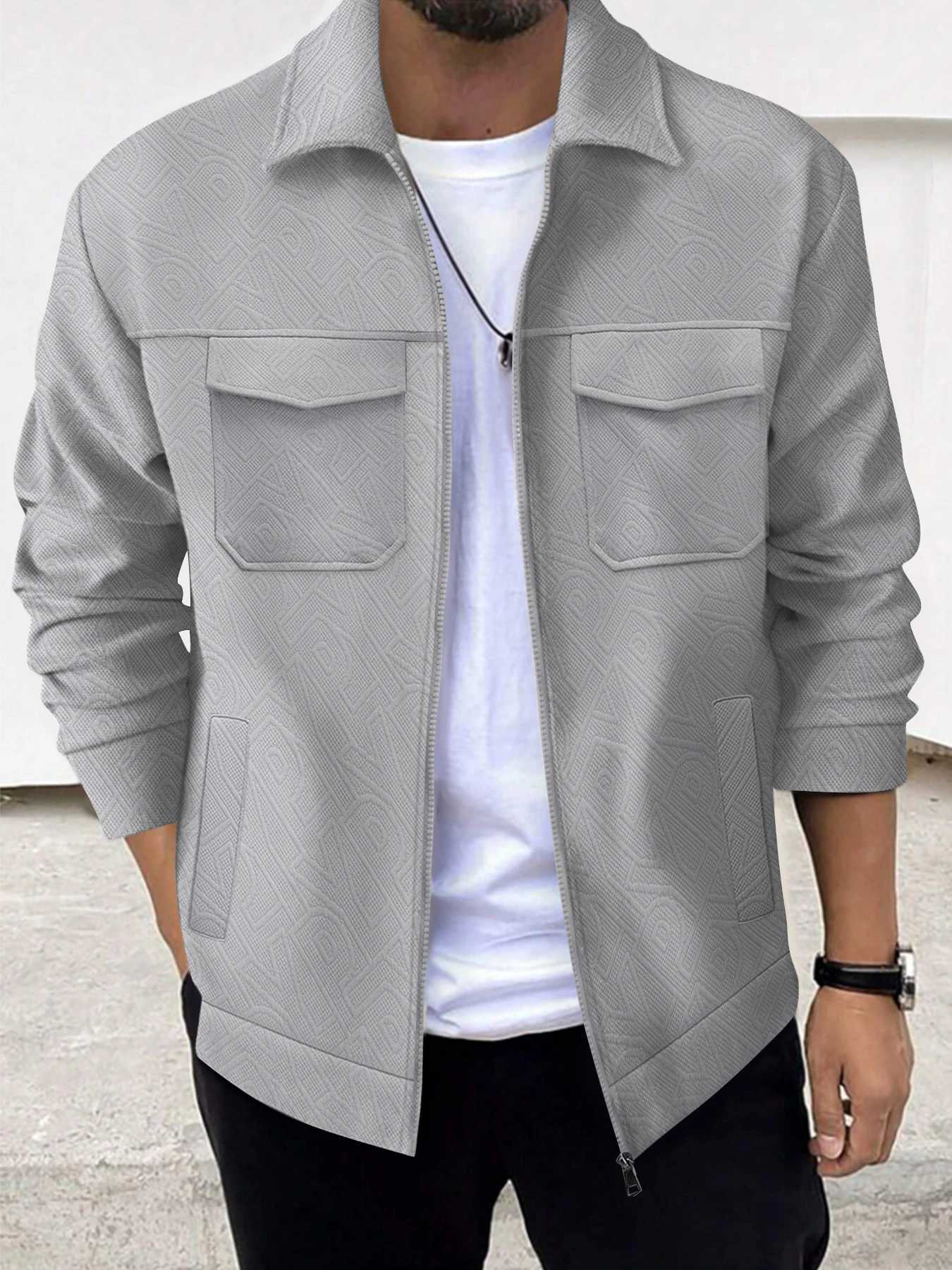 Autumn and winter new mens business casual jacket trend fashion solid color lapel pocket zipper thick long-sleeved top X250113
