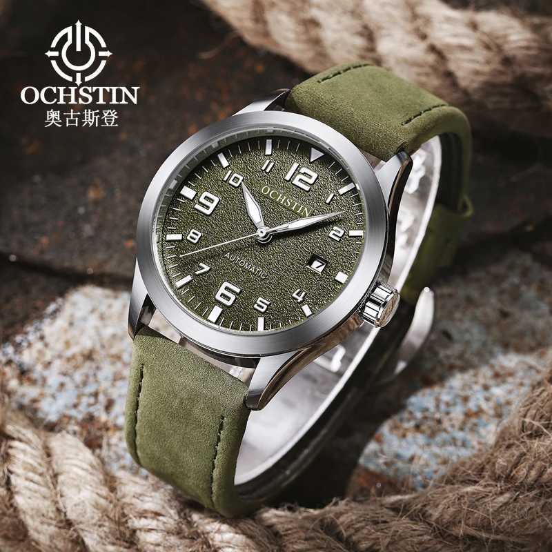 OCHSTIN Mens Mechanical Pilot Watch Luxury Self Wind Leather Mechanical Mens Watch Automatic Date Relogio Mens Watch M250113