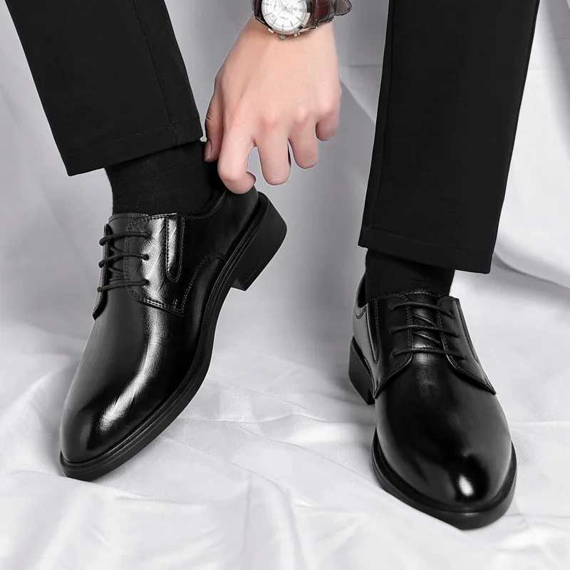3/6/8 CM Elevator Shoes Men Dress Shoes Black Soft Leather Men Heighten Formal Shoes Casual Business Men Oxfords Suit ShoesXJ250113