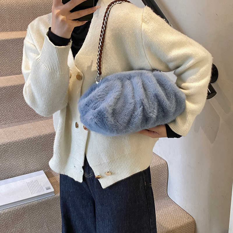 Autumn and Winter Plush Bag for Women 2024 New Korean Edition Fashion Folded Shoulder Instagram Internet Celebrity Western Style Versatile Cloud 25011