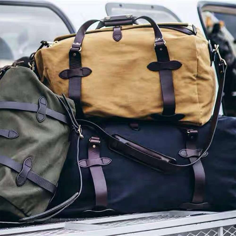 Tailor Brando Saddle Leather Shoulder Strap & 22Oz Waterproof Canvas Size 50*33*20Cm American Retro 70325 Medium Rravel Handbag