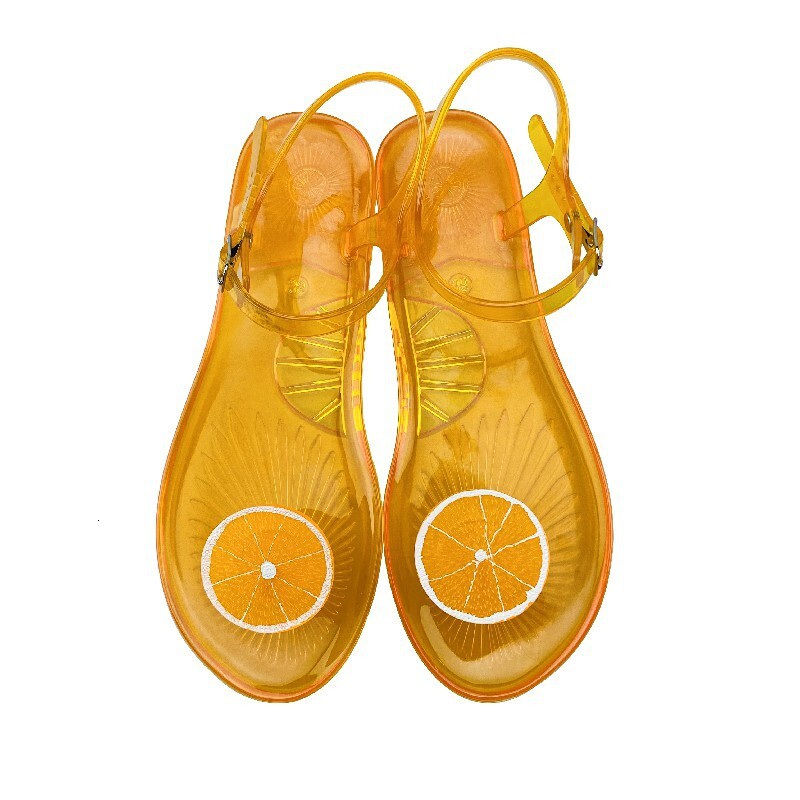 Sandals Round Head Foreign Trade New Ins Fruit Jelly Sandals Women's Non slip Soft Bottom PVC Beach Sandals Lemon