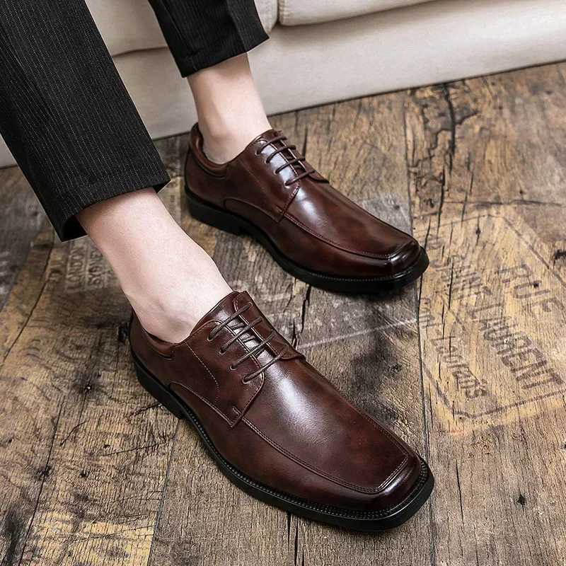 2024 Popular Square Toe Mens Leather Shoes Are Trendy Versatile ComfortableHeight Increasin Wear-resistant Simple and GenerousXJ250113