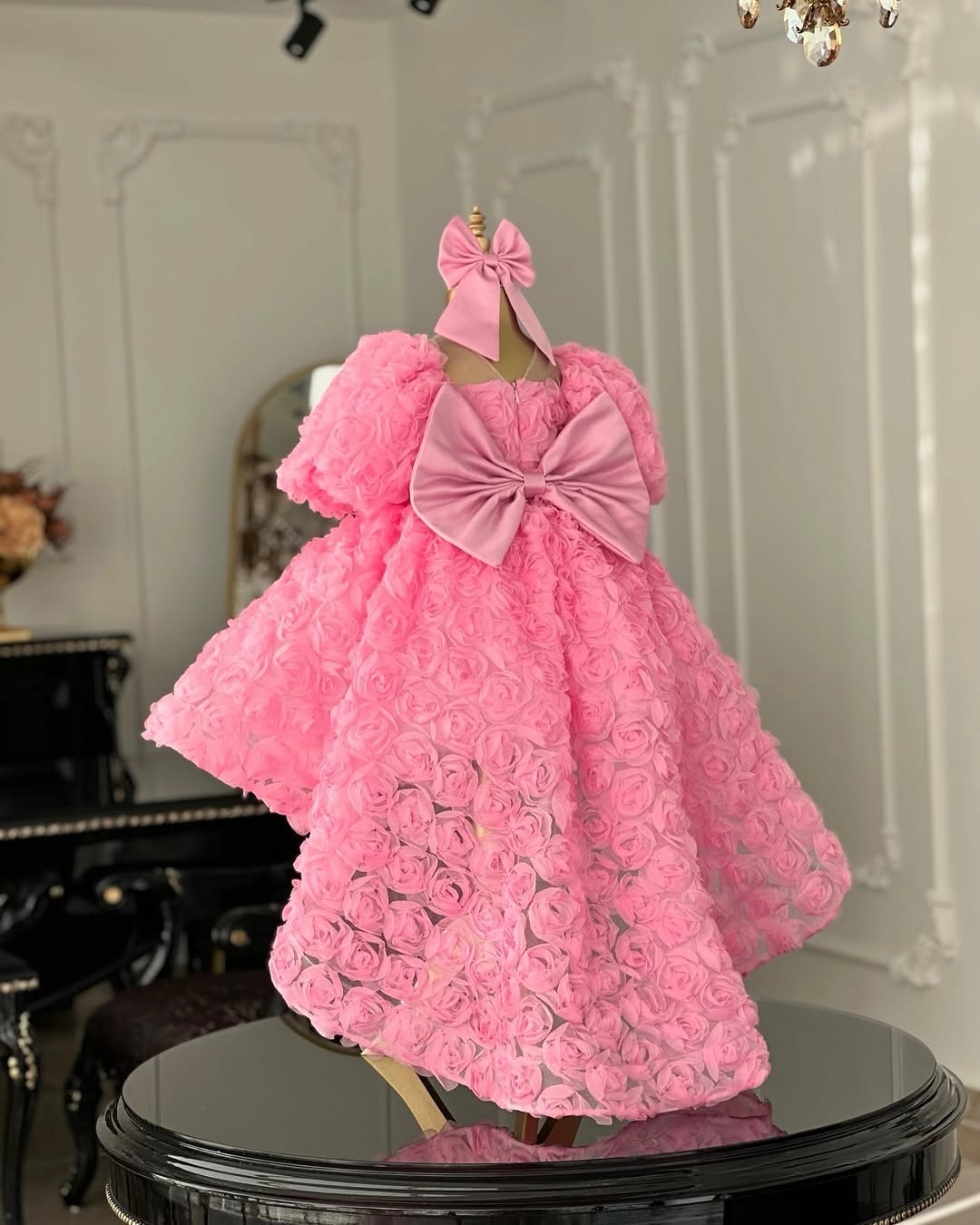 High Pink Low Princess Wer Girl Dresses For Wedding Sheer Jewel Necke Toddler Pageant Gowns Tulle Ruffled Birthday Party Dress